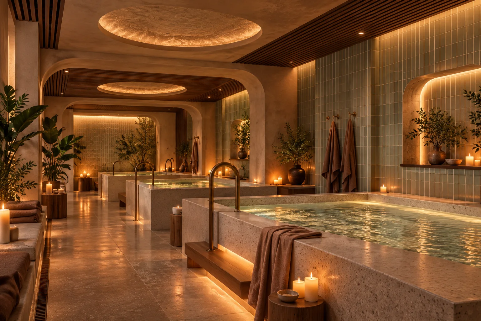 Illustrative concept rendering of warm ritual baths
