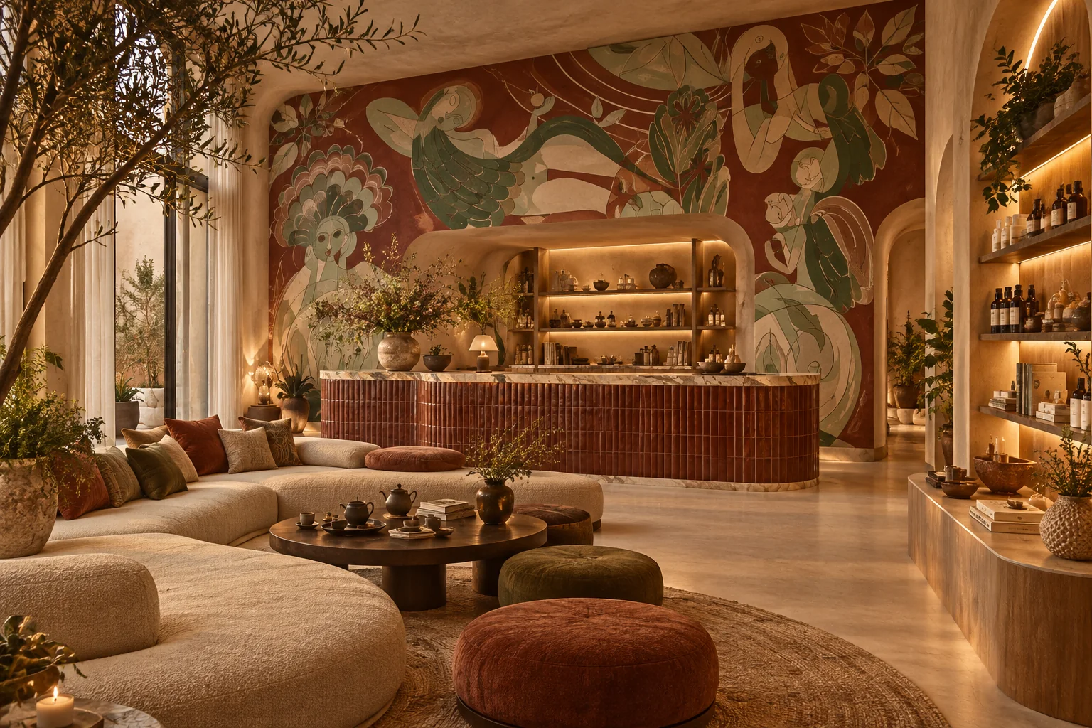 Illustrative concept rendering of a communal tea lounge
